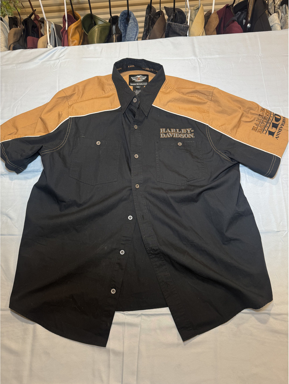 Harley-Davidson black and tan button-up shirt
